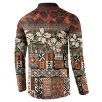 Pacific Hibiscus Tapa Tribal Vintage Button Sweatshirt Brown Motif