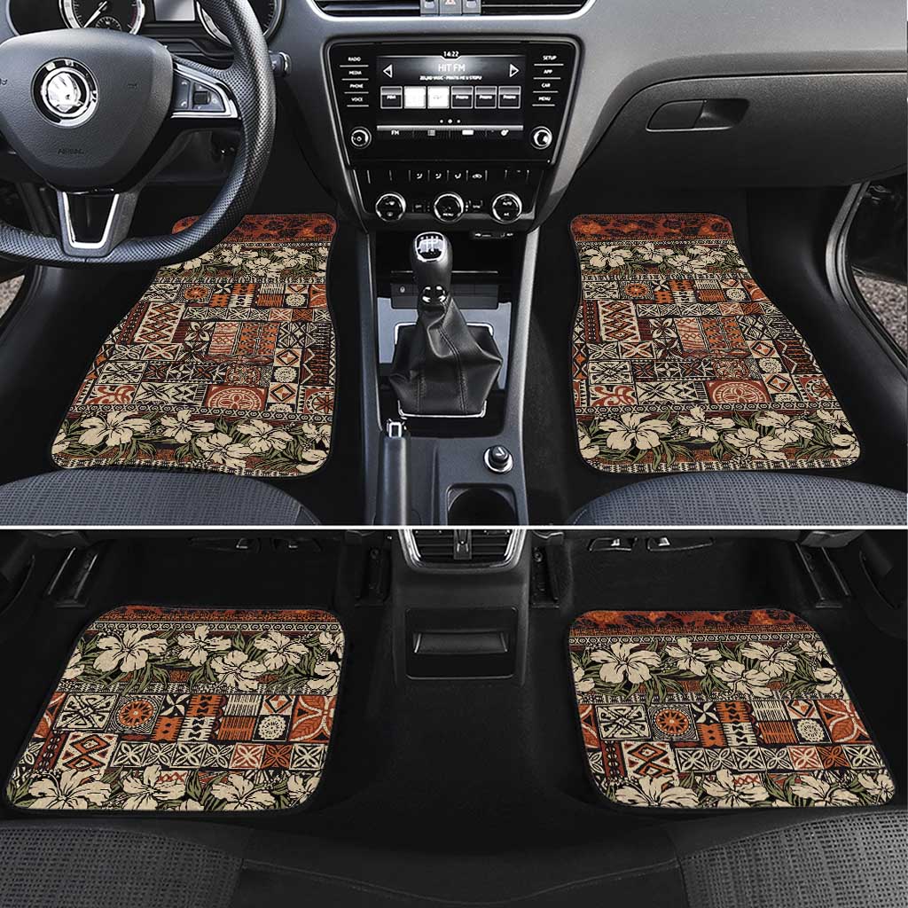 Pacific Hibiscus Tapa Tribal Vintage Car Mats Brown Motif