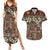 Pacific Hibiscus Tapa Tribal Vintage Couples Matching Summer Maxi Dress and Hawaiian Shirt Brown Motif