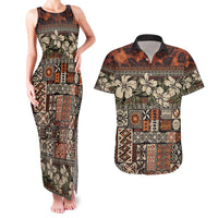 Pacific Hibiscus Tapa Tribal Vintage Couples Matching Tank Maxi Dress and Hawaiian Shirt Brown Motif LT9 Brown - Polynesian Pride