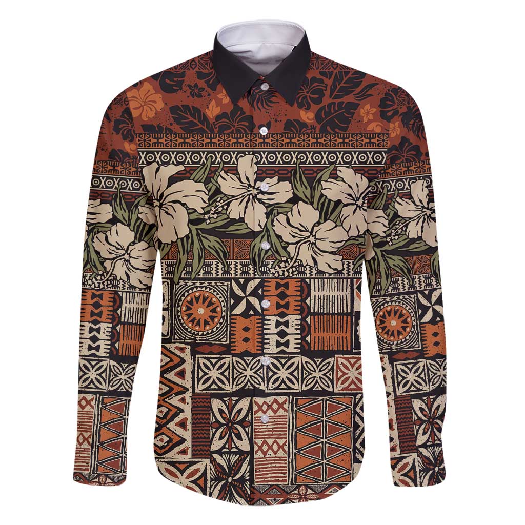 Pacific Hibiscus Tapa Tribal Vintage Family Matching Mermaid Dress and Hawaiian Shirt Brown Motif
