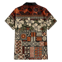 Pacific Hibiscus Tapa Tribal Vintage Family Matching Off Shoulder Short Dress and Hawaiian Shirt Brown Motif