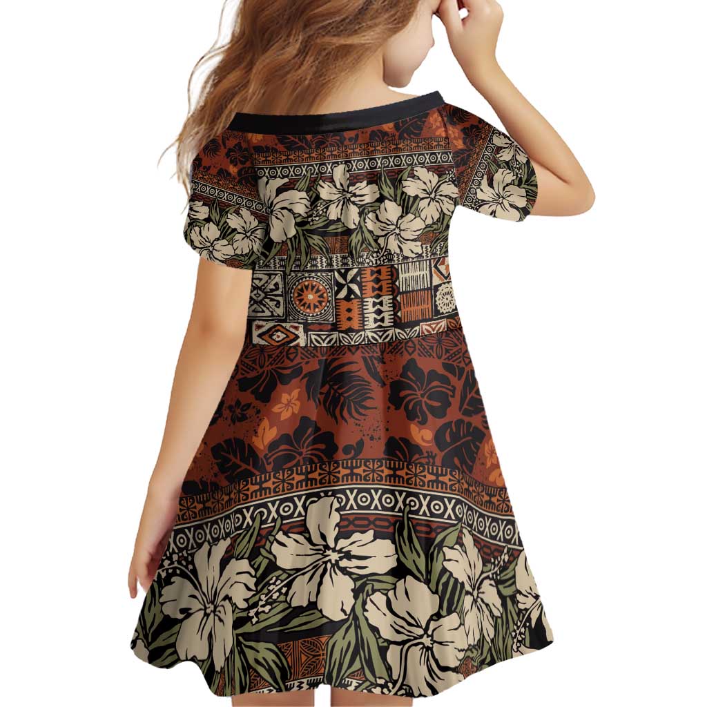Pacific Hibiscus Tapa Tribal Vintage Family Matching Puletasi and Hawaiian Shirt Brown Motif LT9 - Polynesian Pride