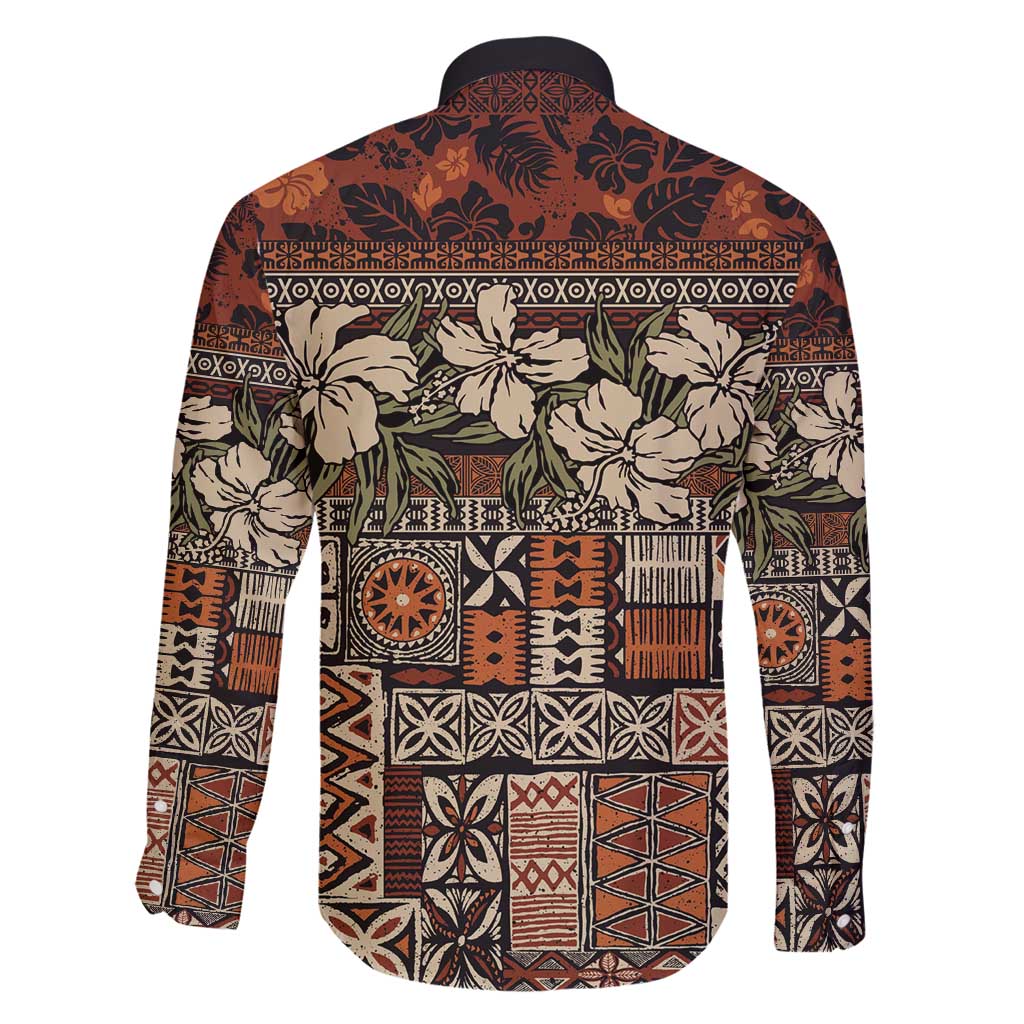 Pacific Hibiscus Tapa Tribal Vintage Family Matching Puletasi and Hawaiian Shirt Brown Motif LT9 - Polynesian Pride