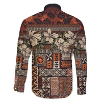 Pacific Hibiscus Tapa Tribal Vintage Family Matching Short Sleeve Bodycon Dress and Hawaiian Shirt Brown Motif