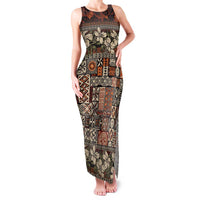 Pacific Hibiscus Tapa Tribal Vintage Family Matching Tank Maxi Dress and Hawaiian Shirt Brown Motif