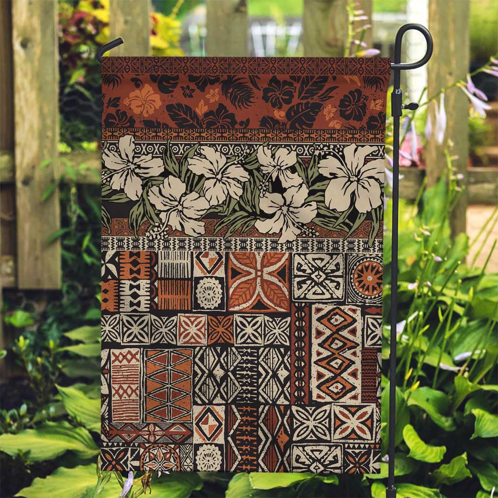 Pacific Hibiscus Tapa Tribal Vintage Garden Flag Brown Motif