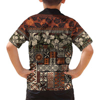 Pacific Hibiscus Tapa Tribal Vintage Kid Hawaiian Shirt Brown Motif