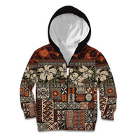 Pacific Hibiscus Tapa Tribal Vintage Kid Hoodie Brown Motif