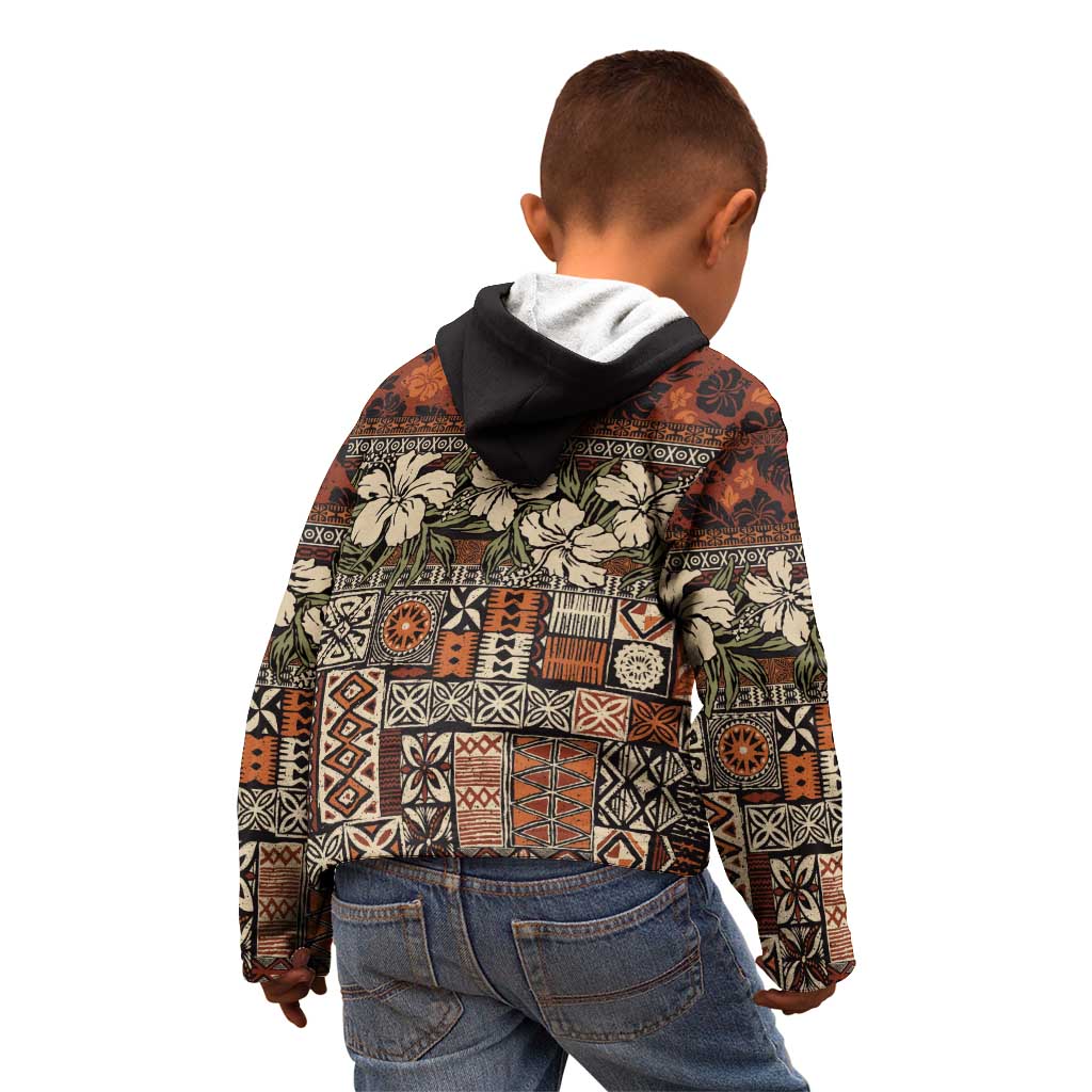 Pacific Hibiscus Tapa Tribal Vintage Kid Hoodie Brown Motif