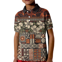 Pacific Hibiscus Tapa Tribal Vintage Kid Polo Shirt Brown Motif