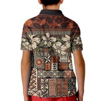 Pacific Hibiscus Tapa Tribal Vintage Kid Polo Shirt Brown Motif