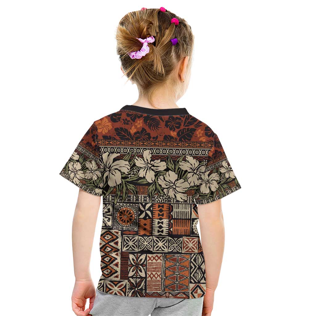 Pacific Hibiscus Tapa Tribal Vintage Kid T Shirt Brown Motif