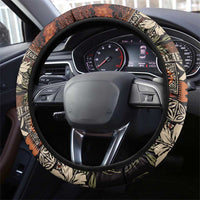 Pacific Hibiscus Tapa Tribal Vintage Steering Wheel Cover Brown Motif