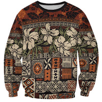 Pacific Hibiscus Tapa Tribal Vintage Sweatshirt Brown Motif