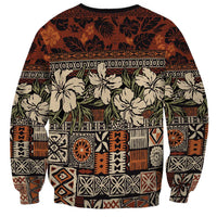 Pacific Hibiscus Tapa Tribal Vintage Sweatshirt Brown Motif