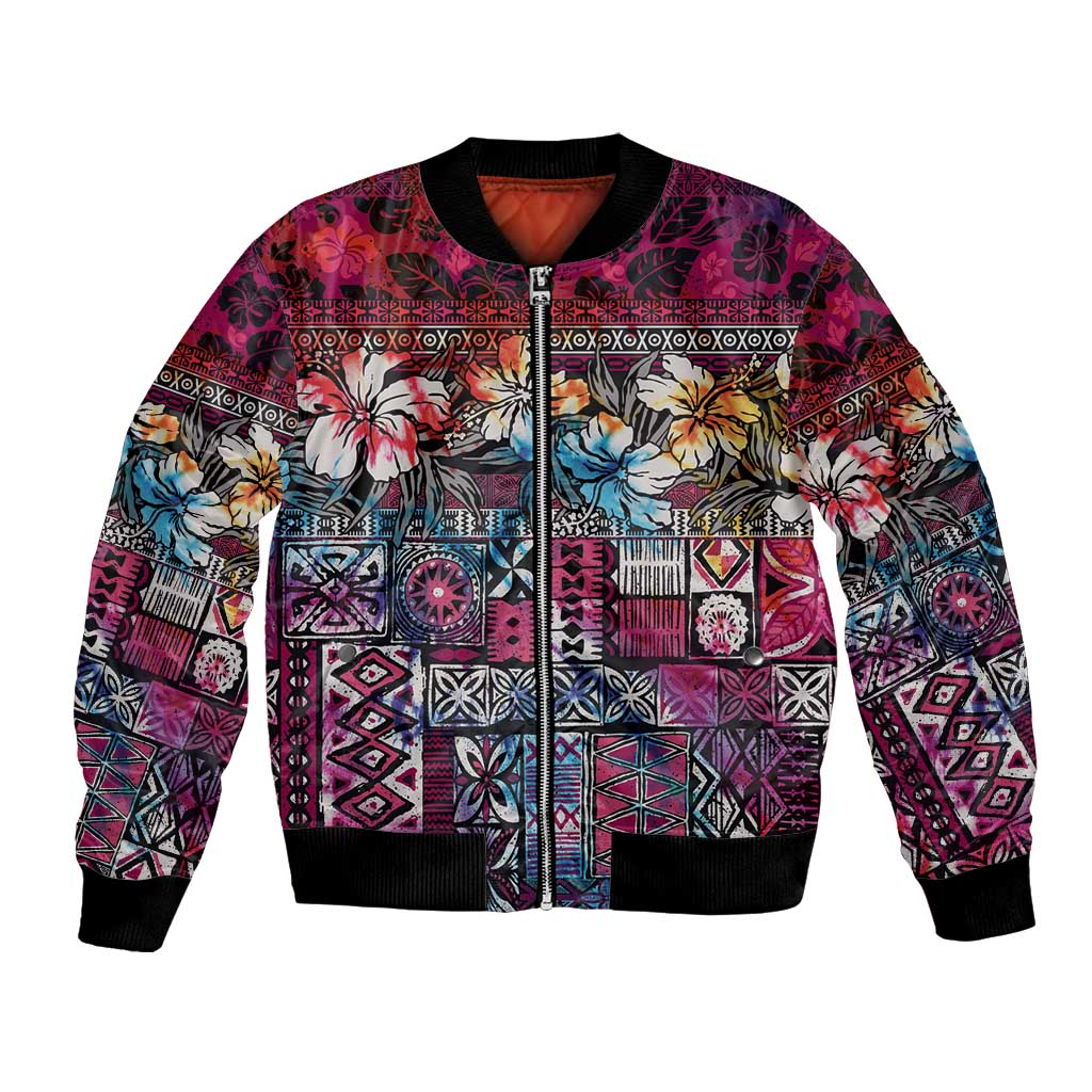 Pacific Hibiscus Tapa Tribal Vintage Bomber Jacket Pink Motif