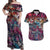 Pacific Hibiscus Tapa Tribal Vintage Couples Matching Off Shoulder Maxi Dress and Hawaiian Shirt Pink Motif