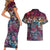 Pacific Hibiscus Tapa Tribal Vintage Couples Matching Short Sleeve Bodycon Dress and Hawaiian Shirt Pink Motif