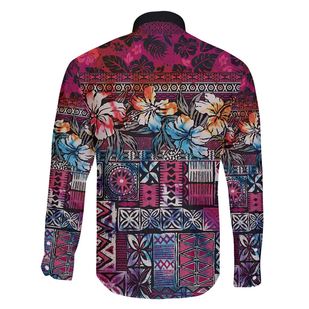 Pacific Hibiscus Tapa Tribal Vintage Family Matching Tank Maxi Dress and Hawaiian Shirt Pink Motif