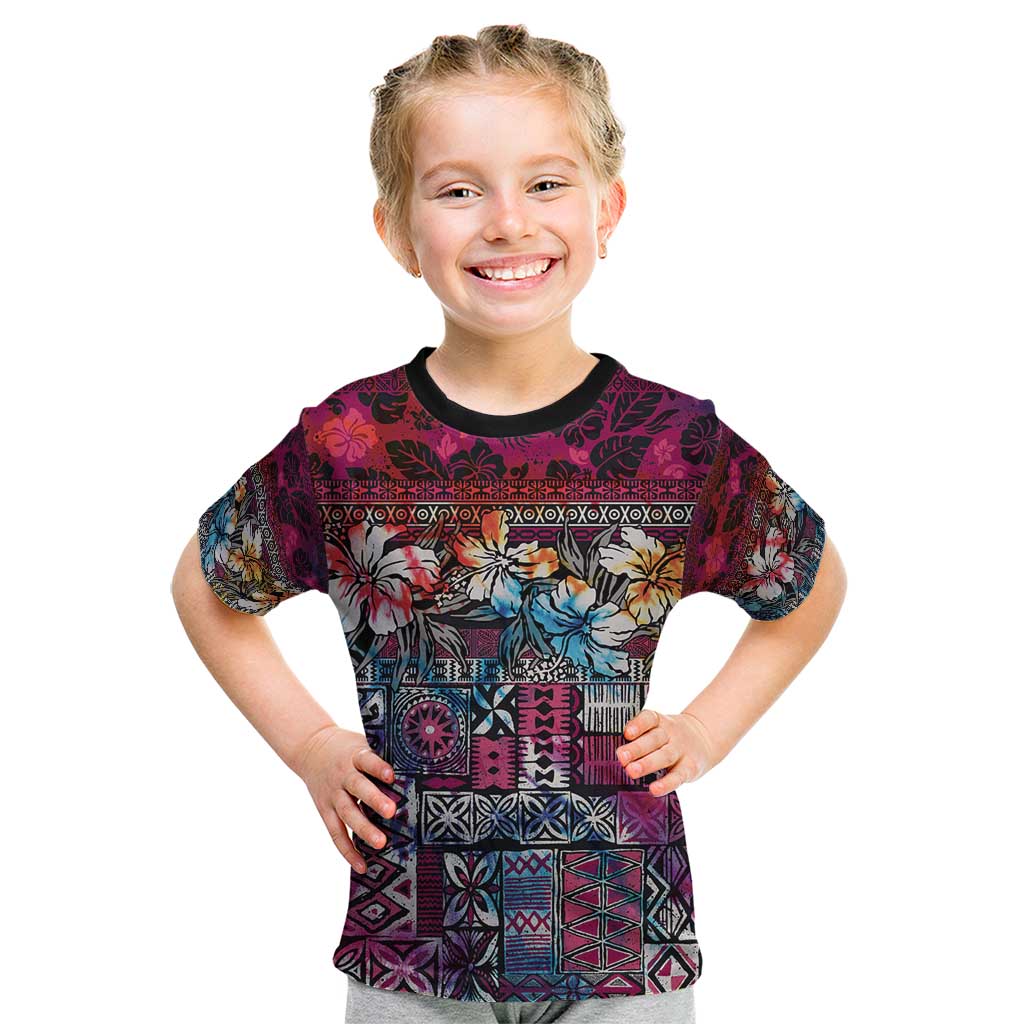 Pacific Hibiscus Tapa Tribal Vintage Kid T Shirt Pink Motif
