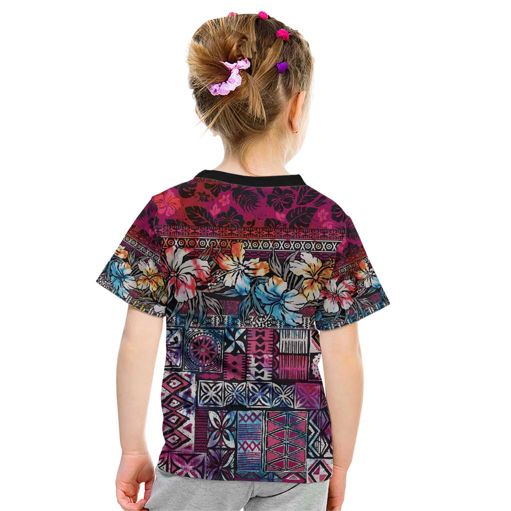 Pacific Hibiscus Tapa Tribal Vintage Kid T Shirt Pink Motif