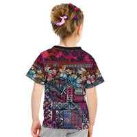 Pacific Hibiscus Tapa Tribal Vintage Kid T Shirt Pink Motif