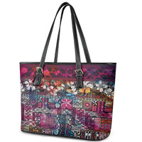 Pacific Hibiscus Tapa Tribal Vintage Leather Tote Bag Pink Motif