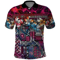 Pacific Hibiscus Tapa Tribal Vintage Polo Shirt Pink Motif