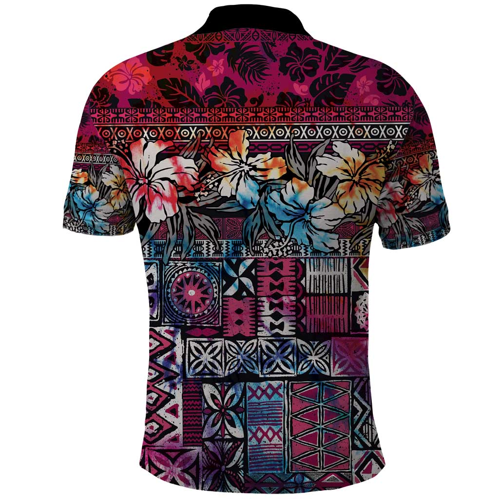 Pacific Hibiscus Tapa Tribal Vintage Polo Shirt Pink Motif