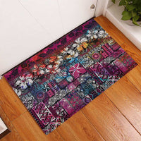Pacific Hibiscus Tapa Tribal Vintage Rubber Doormat Pink Motif