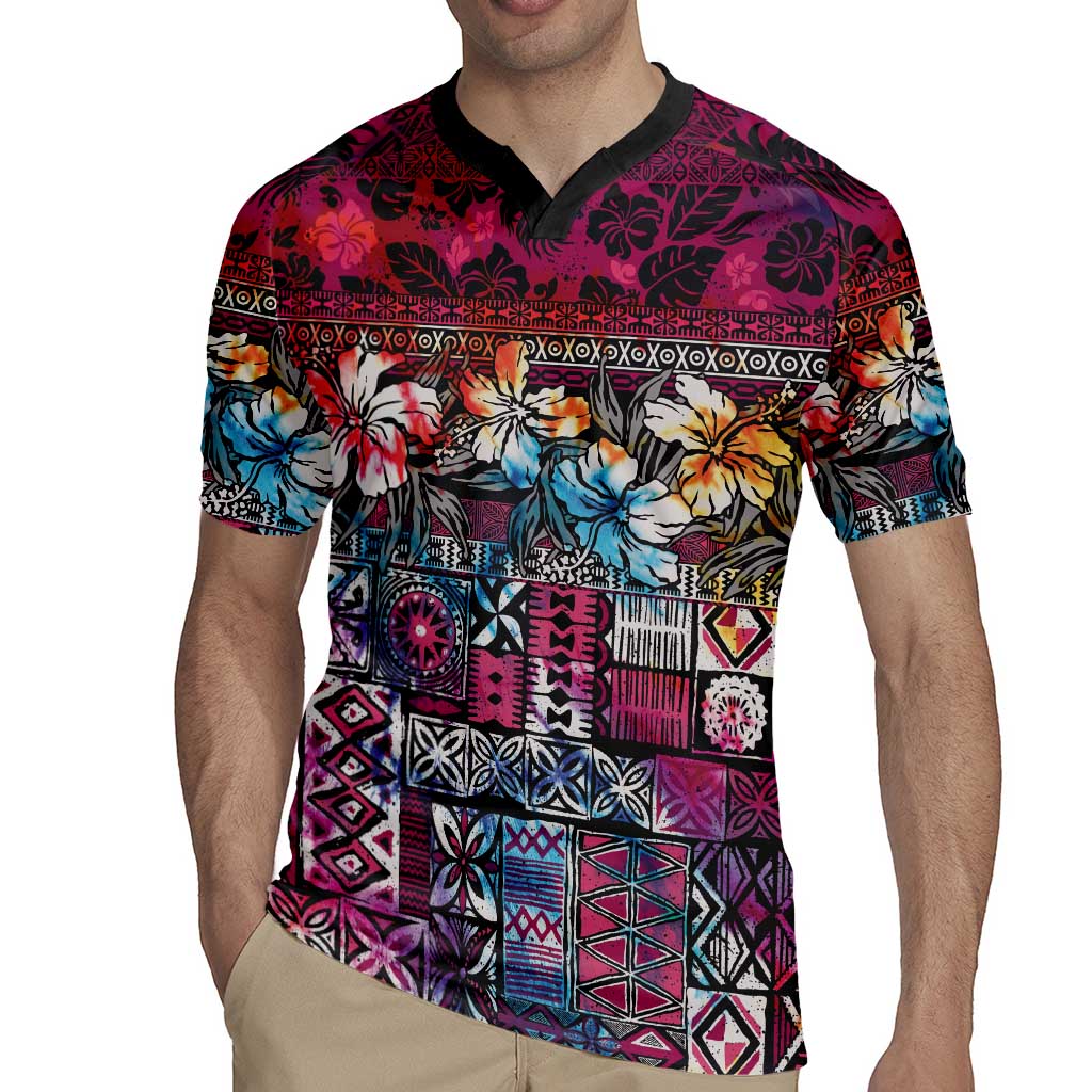Pacific Hibiscus Tapa Tribal Vintage Rugby Jersey Pink Motif