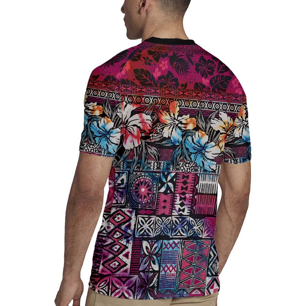Pacific Hibiscus Tapa Tribal Vintage Rugby Jersey Pink Motif