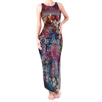 Pacific Hibiscus Tapa Tribal Vintage Tank Maxi Dress Pink Motif