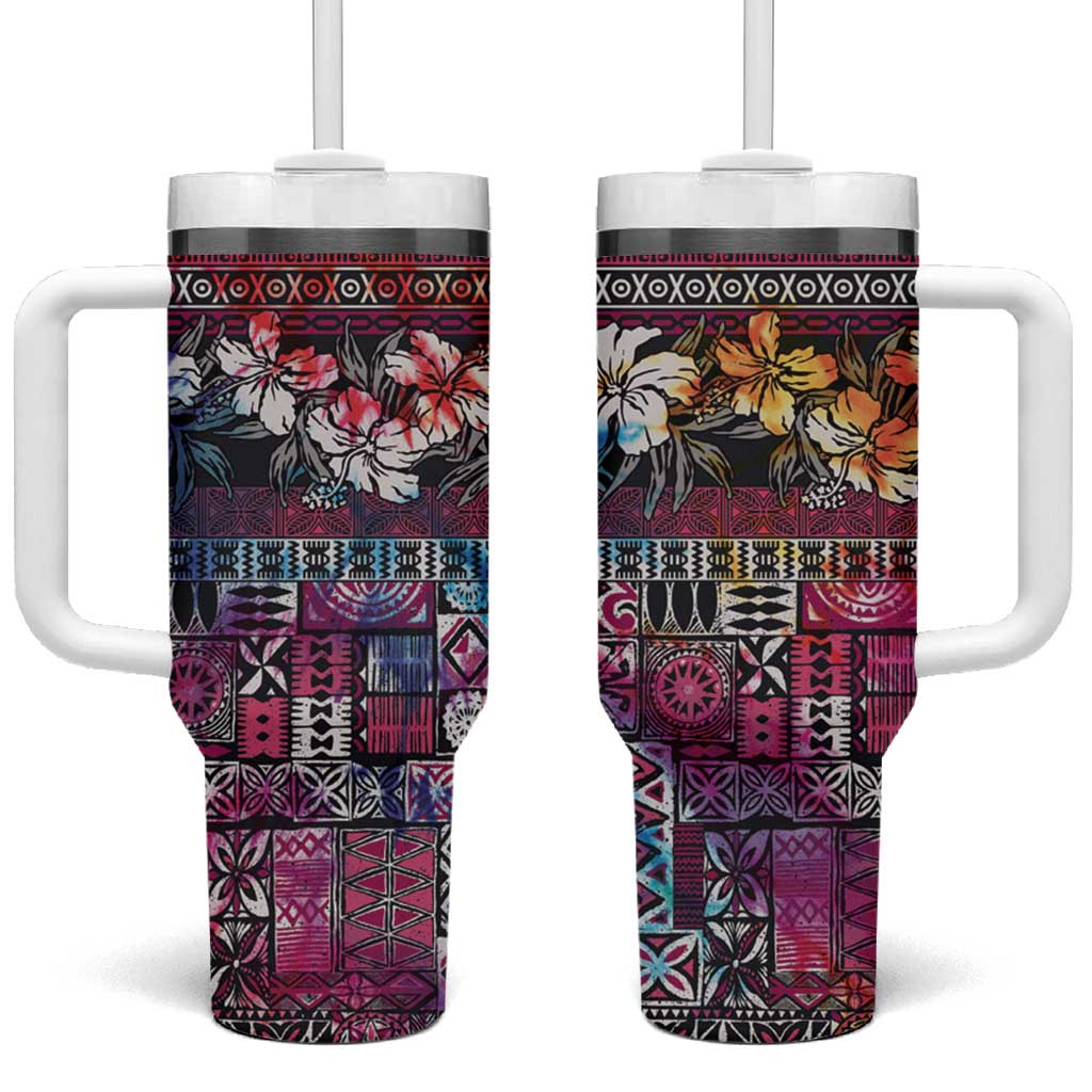 Pacific Hibiscus Tapa Tribal Vintage Tumbler With Handle Pink Motif