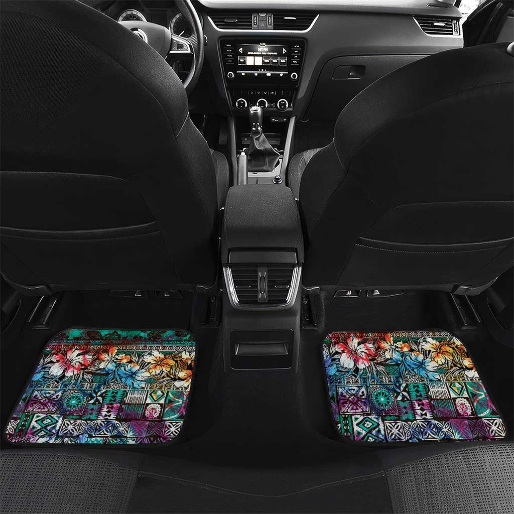 Pacific Hibiscus Tapa Tribal Vintage Car Mats Turquoise Motif