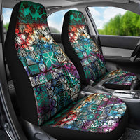 Pacific Hibiscus Tapa Tribal Vintage Car Seat Cover Turquoise Motif