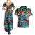 Pacific Hibiscus Tapa Tribal Vintage Couples Matching Summer Maxi Dress and Hawaiian Shirt Turquoise Motif
