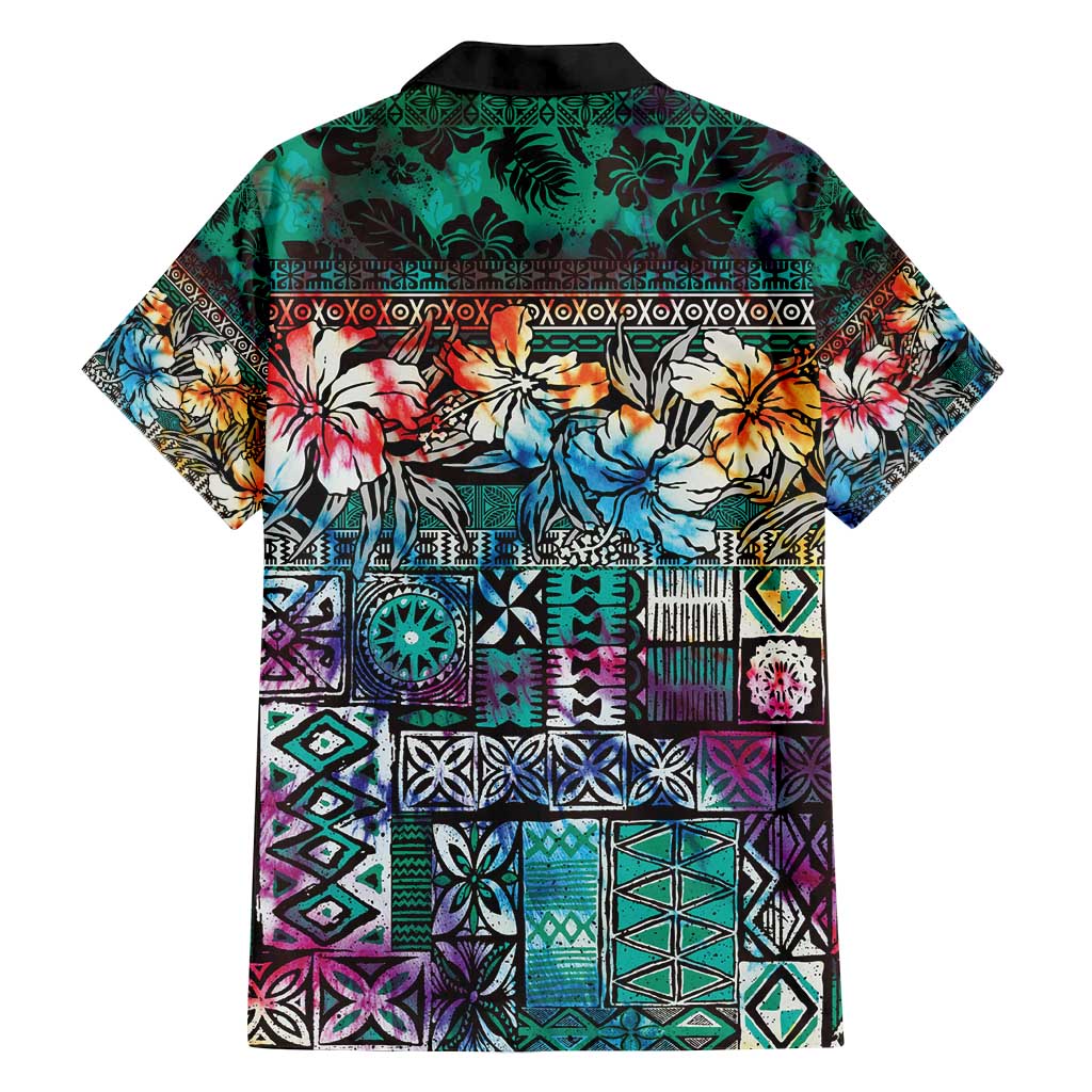 Pacific Hibiscus Tapa Tribal Vintage Family Matching Puletasi and Hawaiian Shirt Turquoise Motif LT9 - Polynesian Pride