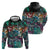 Pacific Hibiscus Tapa Tribal Vintage Hoodie Turquoise Motif