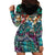 Pacific Hibiscus Tapa Tribal Vintage Hoodie Dress Turquoise Motif