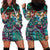 Pacific Hibiscus Tapa Tribal Vintage Hoodie Dress Turquoise Motif