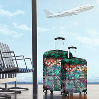 Pacific Hibiscus Tapa Tribal Vintage Luggage Cover Turquoise Motif