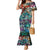 Pacific Hibiscus Tapa Tribal Vintage Mermaid Dress Turquoise Motif