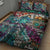 Pacific Hibiscus Tapa Tribal Vintage Quilt Bed Set Turquoise Motif