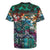 Pacific Hibiscus Tapa Tribal Vintage Rugby Jersey Turquoise Motif
