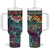 Pacific Hibiscus Tapa Tribal Vintage Tumbler With Handle Turquoise Motif