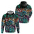 Pacific Hibiscus Tapa Tribal Vintage Zip Hoodie Turquoise Motif