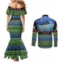 Personalised Fiji Viti Levu Couples Matching Mermaid Dress and Long Sleeve Button Shirt Tagimoucia and Tapa Tribal Pattern LT9 - Polynesian Pride