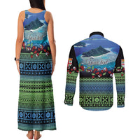 Personalised Fiji Viti Levu Couples Matching Tank Maxi Dress and Long Sleeve Button Shirt Tagimoucia and Tapa Tribal Pattern LT9 - Polynesian Pride